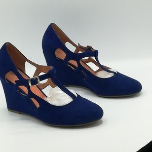 Chelsea Crew T-Strap Mary Janes Heels Royal Blue